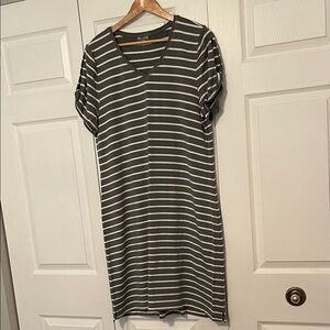 Talbots Olive green and White Striped Dress XL